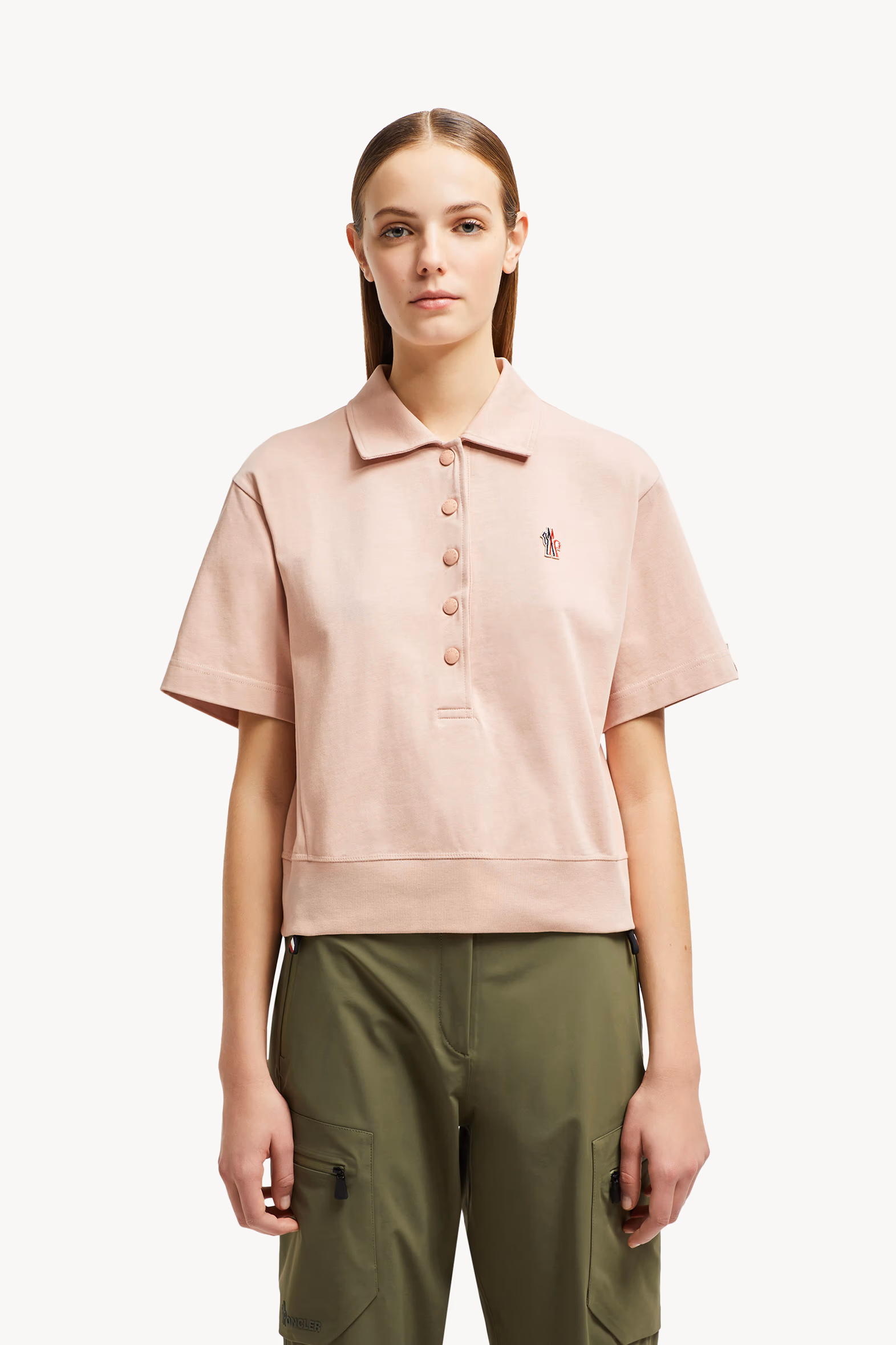Polo de algodón con parche con logotipo Mujer Rosado claro Moncler 3
